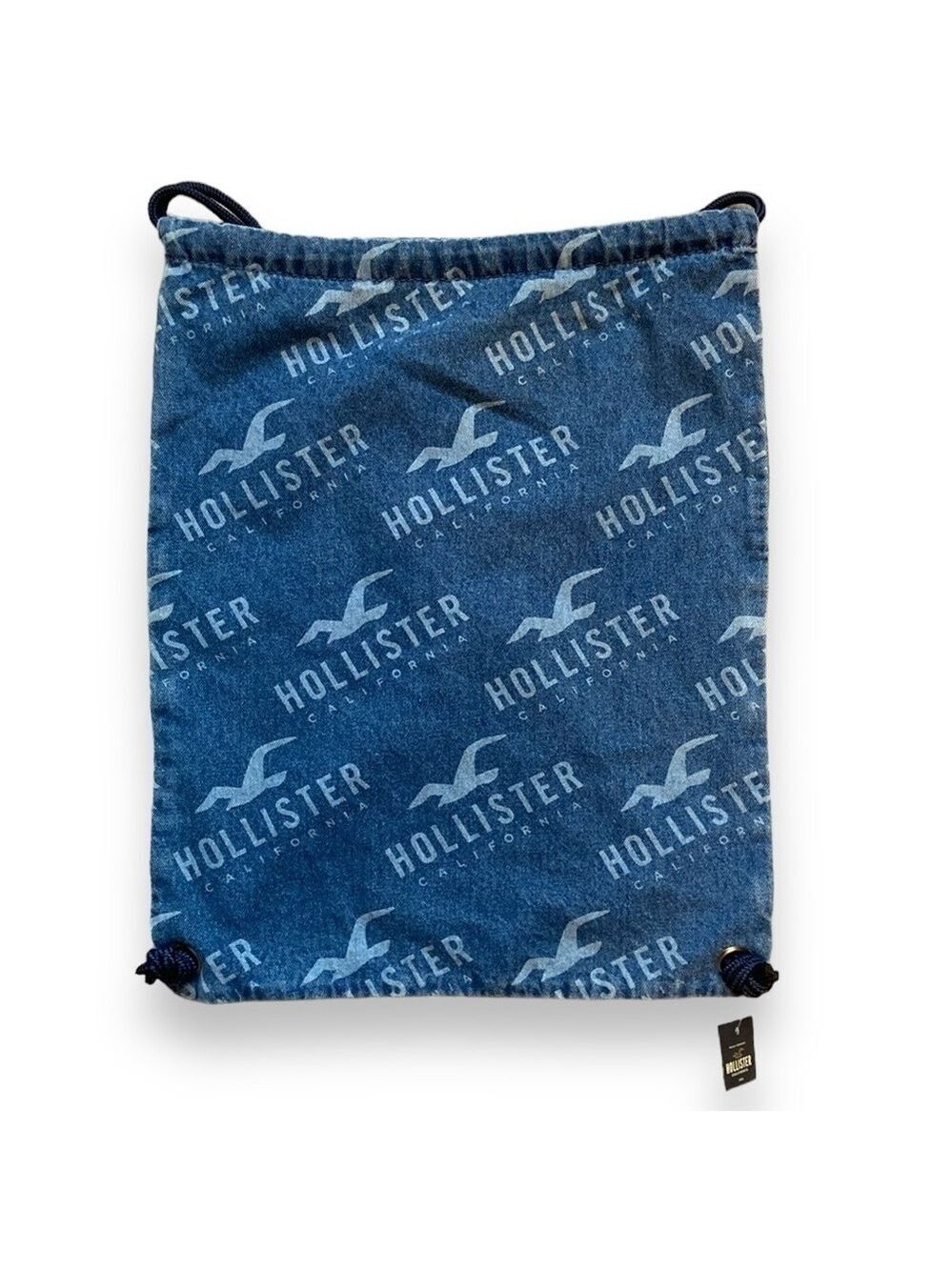 Hollister Denim Bag Cinch Logo Blue New